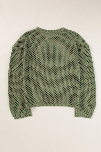 Vineyard green offener strick mit geknöpftem halsausschnitt pullover mit geteilten ärmeln