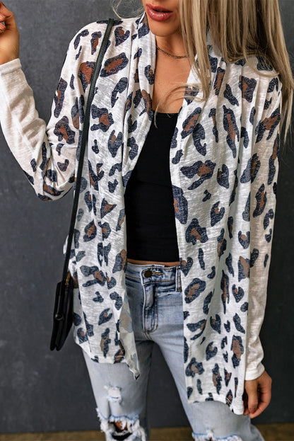 Weiße vintage leopard print offene strickjacke