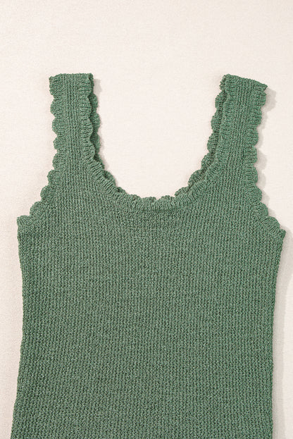 Mist green u neck scallop trim sweater vest