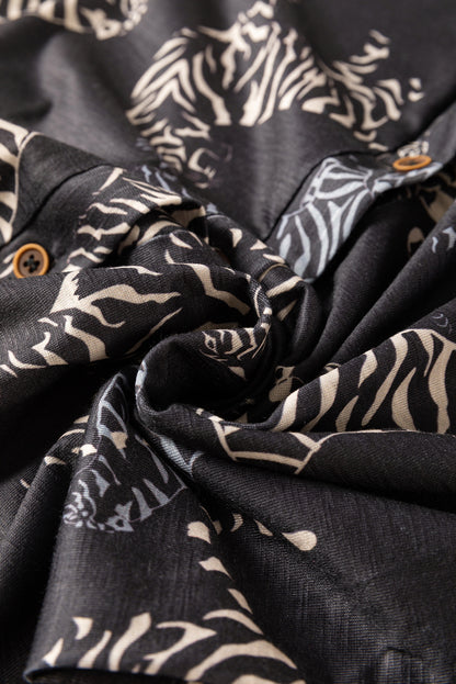 Schwarze wild tiger print knopfleiste strickjacke