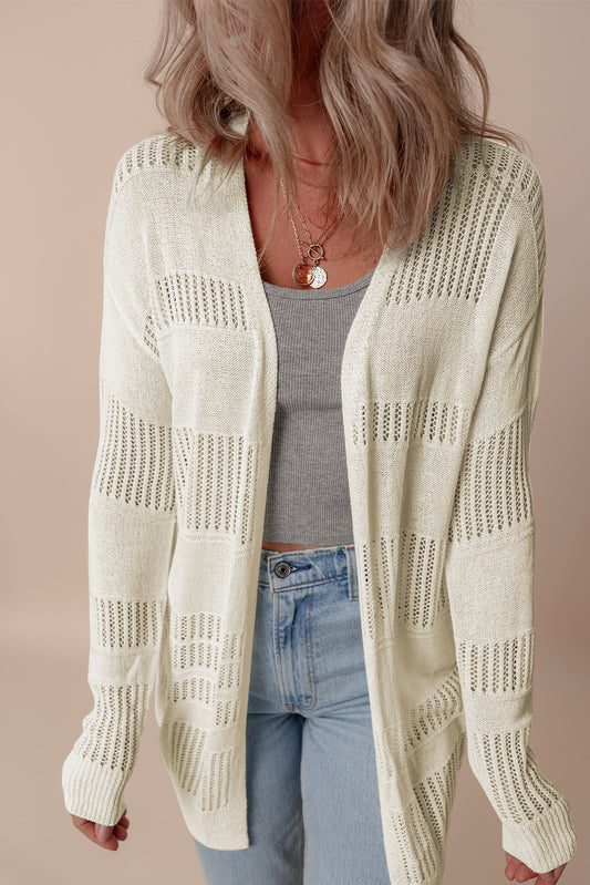Weiße, einfarbige, leichte, offen gestrickte tunika-strickjacke