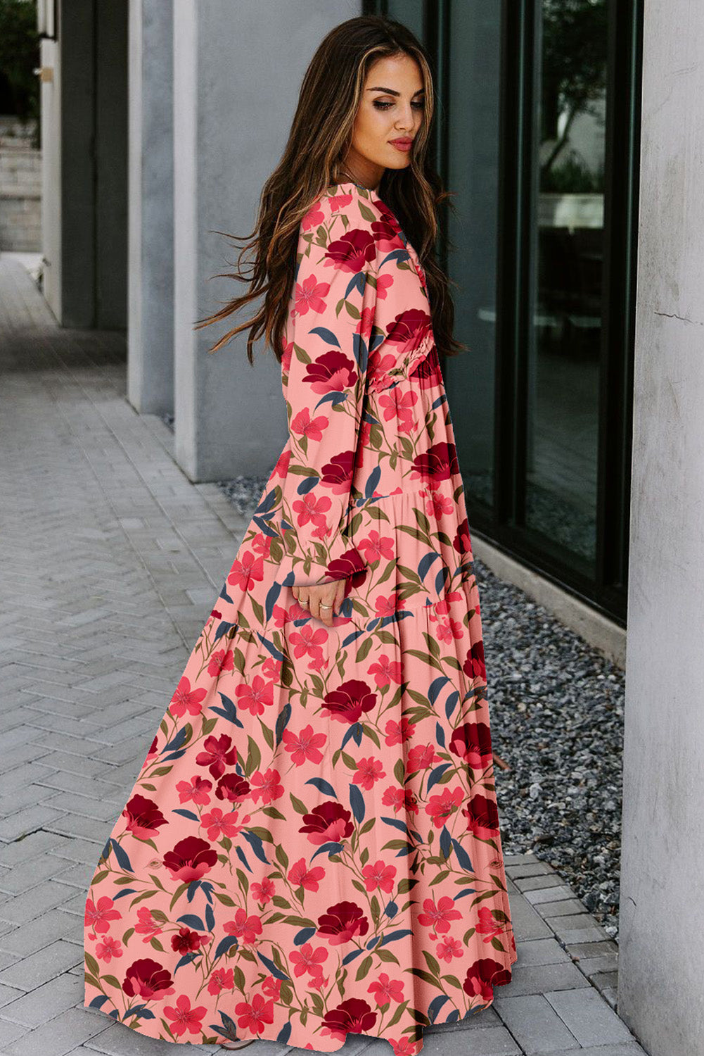 Wild Lotus Rüschen gestuftes Maxikleid