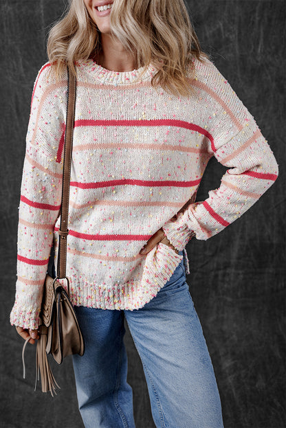 Rosa gestreifter konfetti-strickpullover