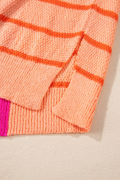 Mehrfarbig gestreifter farbblock strickpullover in lockerer passform