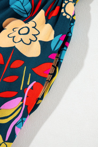 Rot mix tropical print trägerloser geraffter jumpsuit