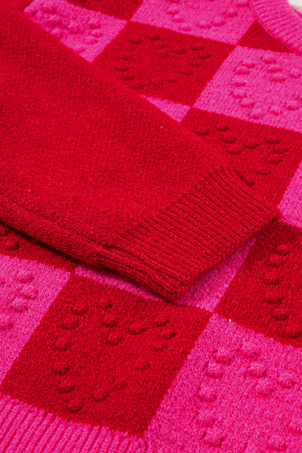 Mehrfarbig kariertes muster herz-detail strukturierter pullover