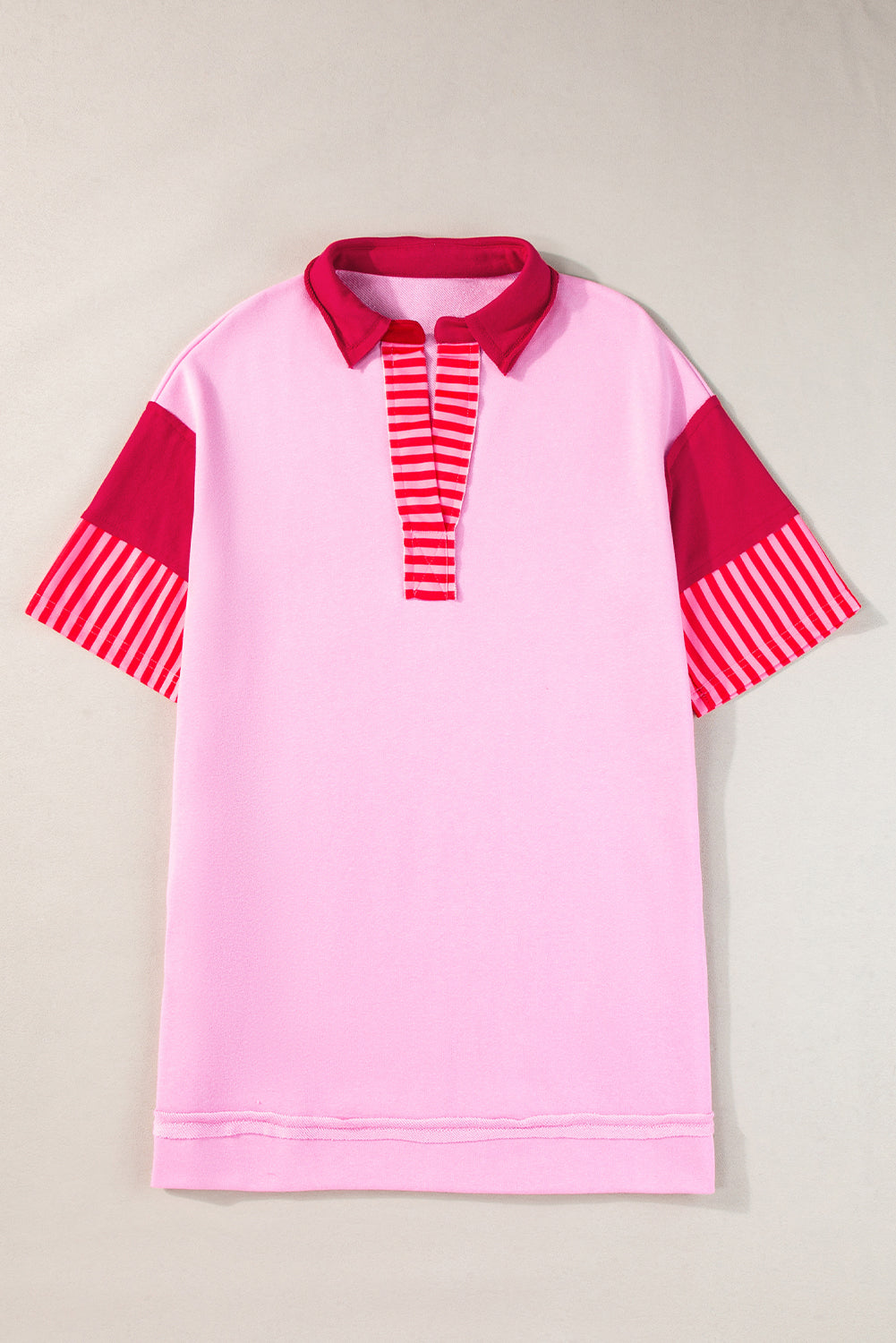 Rosa streifen colorblock patchwork kurzarm-t-shirt kleid