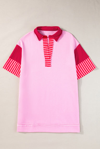 Rosa streifen colorblock patchwork kurzarm-t-shirt kleid