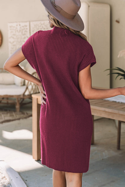 Red dahlia aufnäher tasche gerippt stricken kurze ärmel pullover kleid