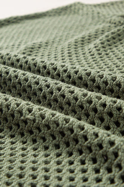 Vineyard green offener strick mit geknöpftem halsausschnitt pullover mit geteilten ärmeln