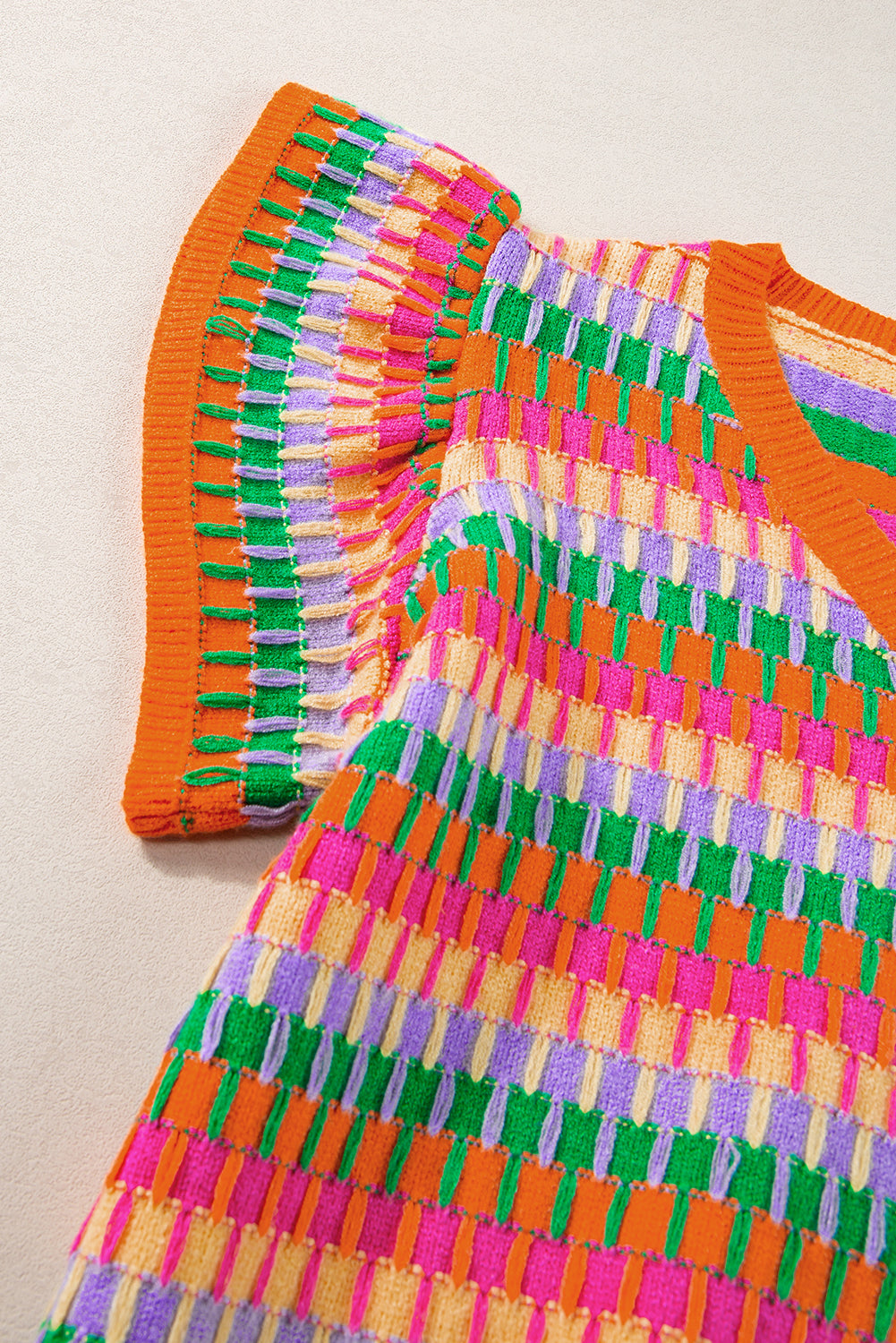 Orange multi flatterärmel strickpullover top