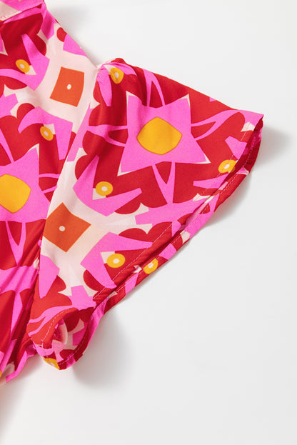 Erdbeerrosa geo-print maxikleid mit v-ausschnitt