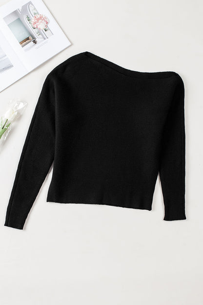 Schwarzer gestreifter langarm-strickpullover
