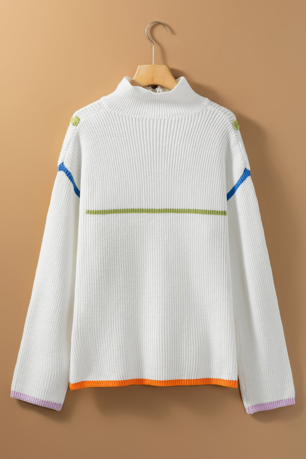 Weiß bunte rand viertel zip drop shoulder pullover