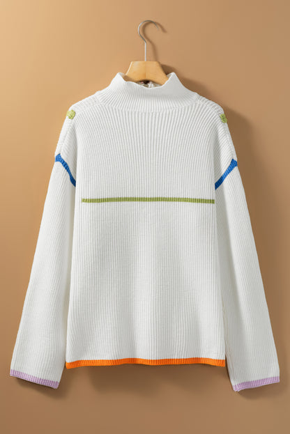 Weiß bunte rand viertel zip drop shoulder pullover
