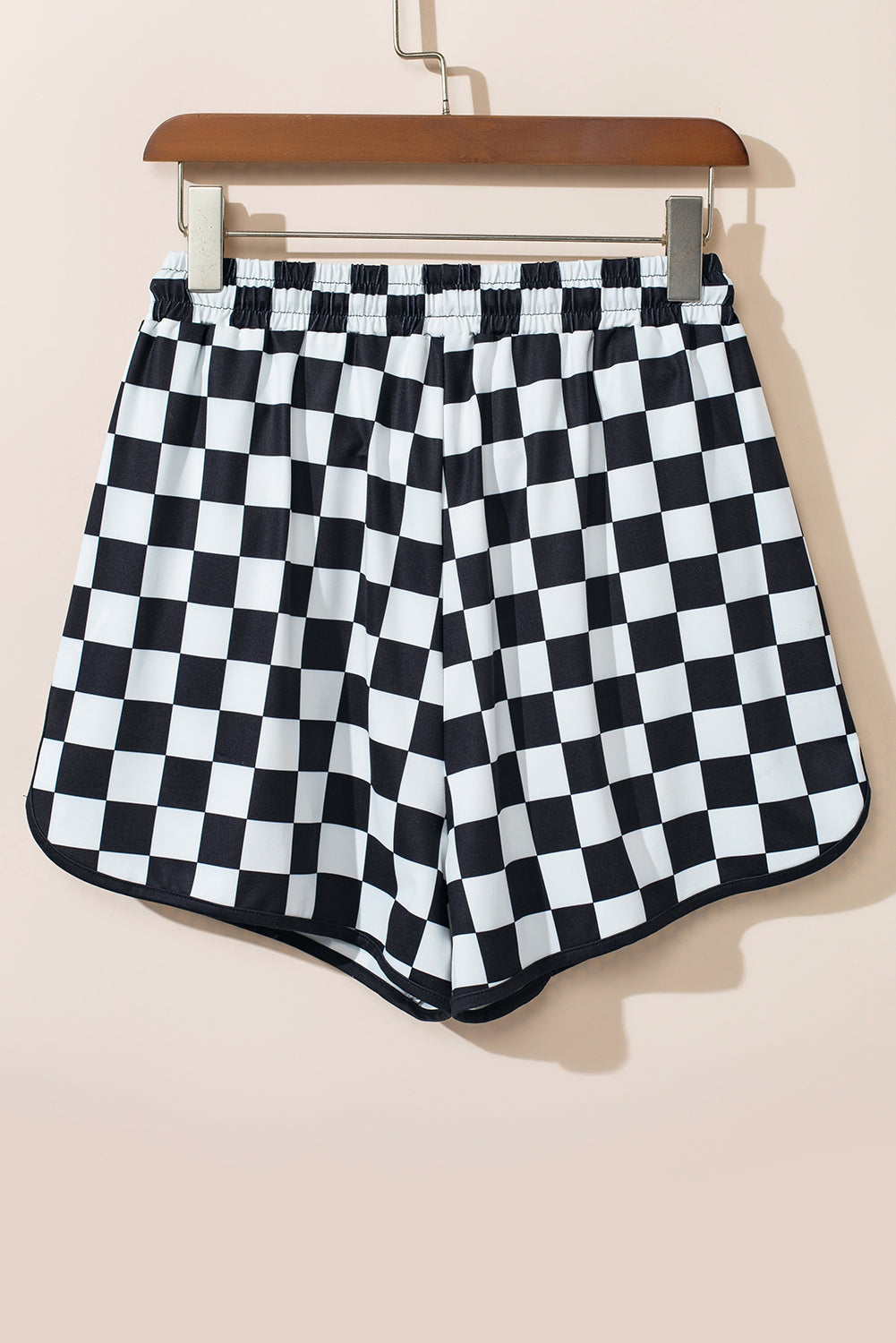 Schwarz karierte Shorts mit elastischer Taille und Kordelzug
