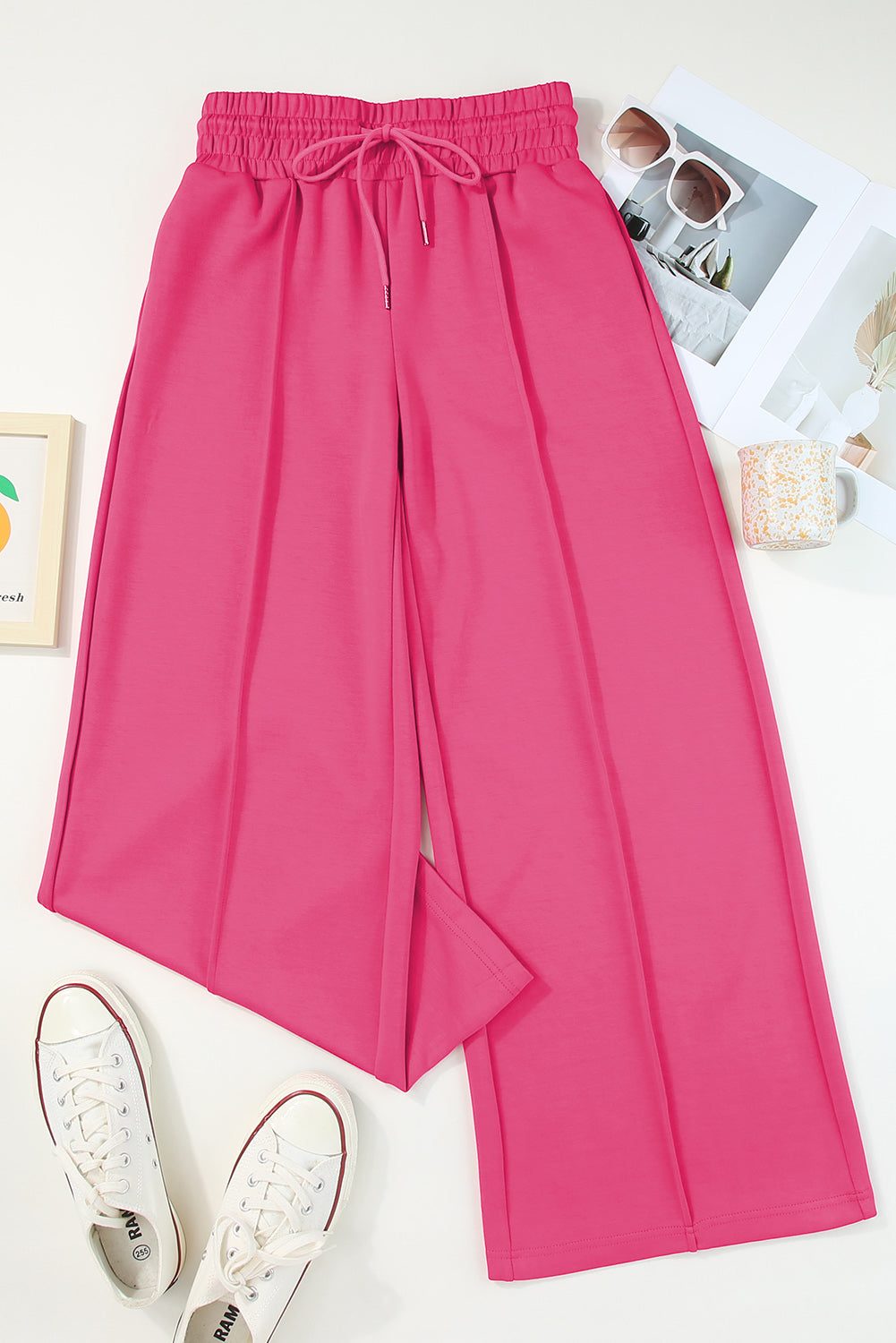 Rose rot frottee strick kordelzug gesmokte taille weites bein sweatpants