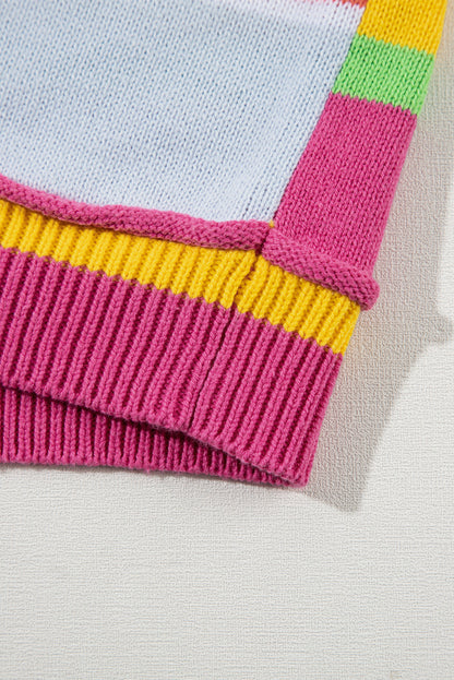 Mehrfarbiger kurzarmpullover mit farbblockmuster und kurzen ärmeln