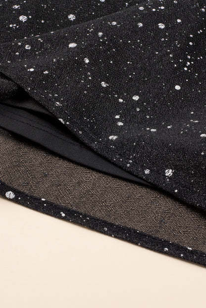 Schwarzes glitzerndes Netz-Overlay Kleid mit langen Ärmeln und V-Ausschnitt