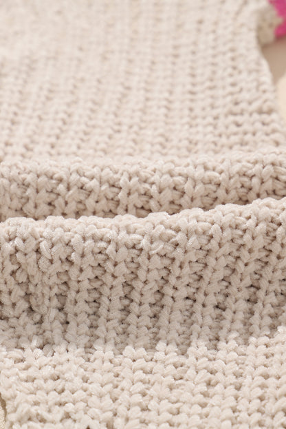 Grauer geometrischer zopfstrick cardigan mit offenen taschen
