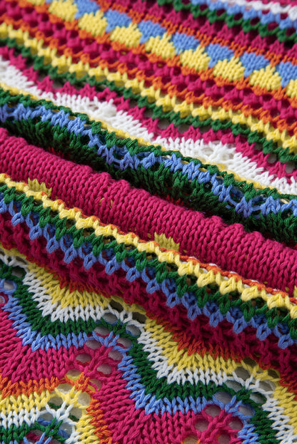 Rosenroter colorblock gestreifter strickpullover mit losen ärmeln