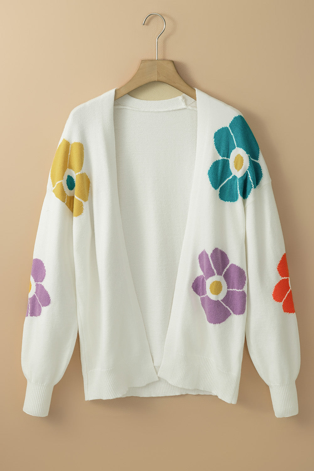 Weiße blume jacquared bubble sleeve open cardigan