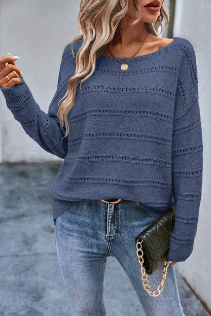 Real teal boot-ausschnitt drop shoulder pointelle strickpullover