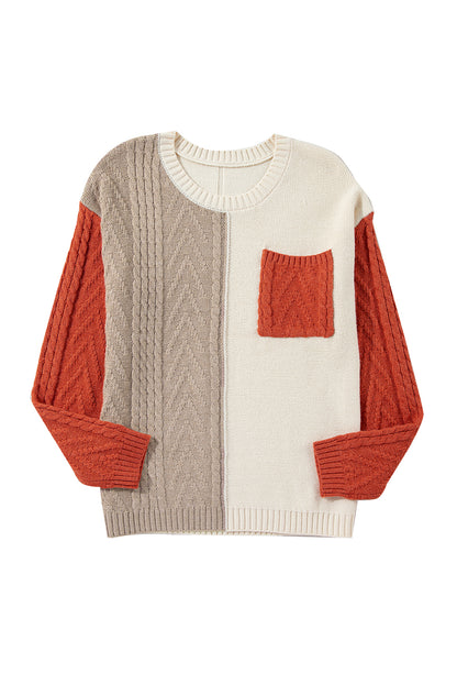 Gold flame colorblock pullover mit aufgesetzten taschen und schultertaschen