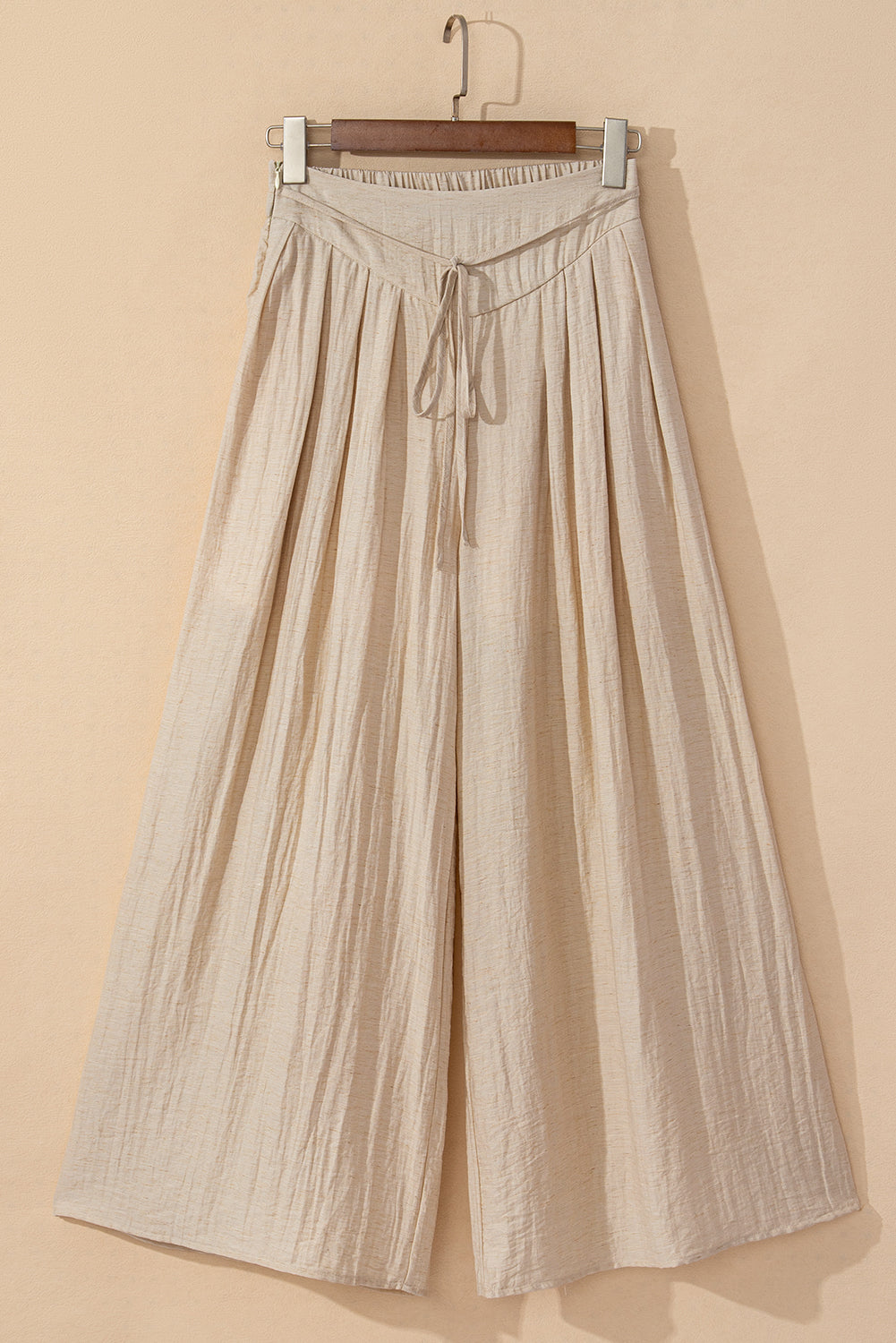 Beige kordelzug taille plissiert weites bein freizeithose