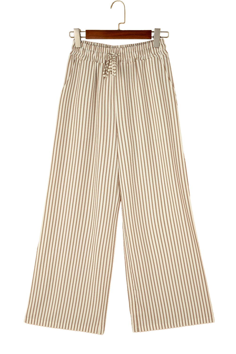 Khaki streifendruck weite hose mit kordelzug