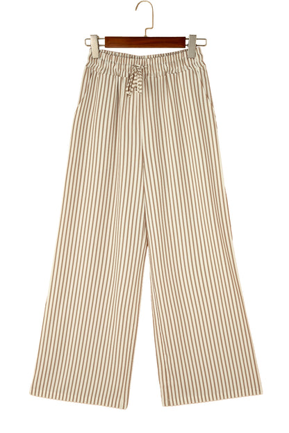 Khaki streifendruck weite hose mit kordelzug