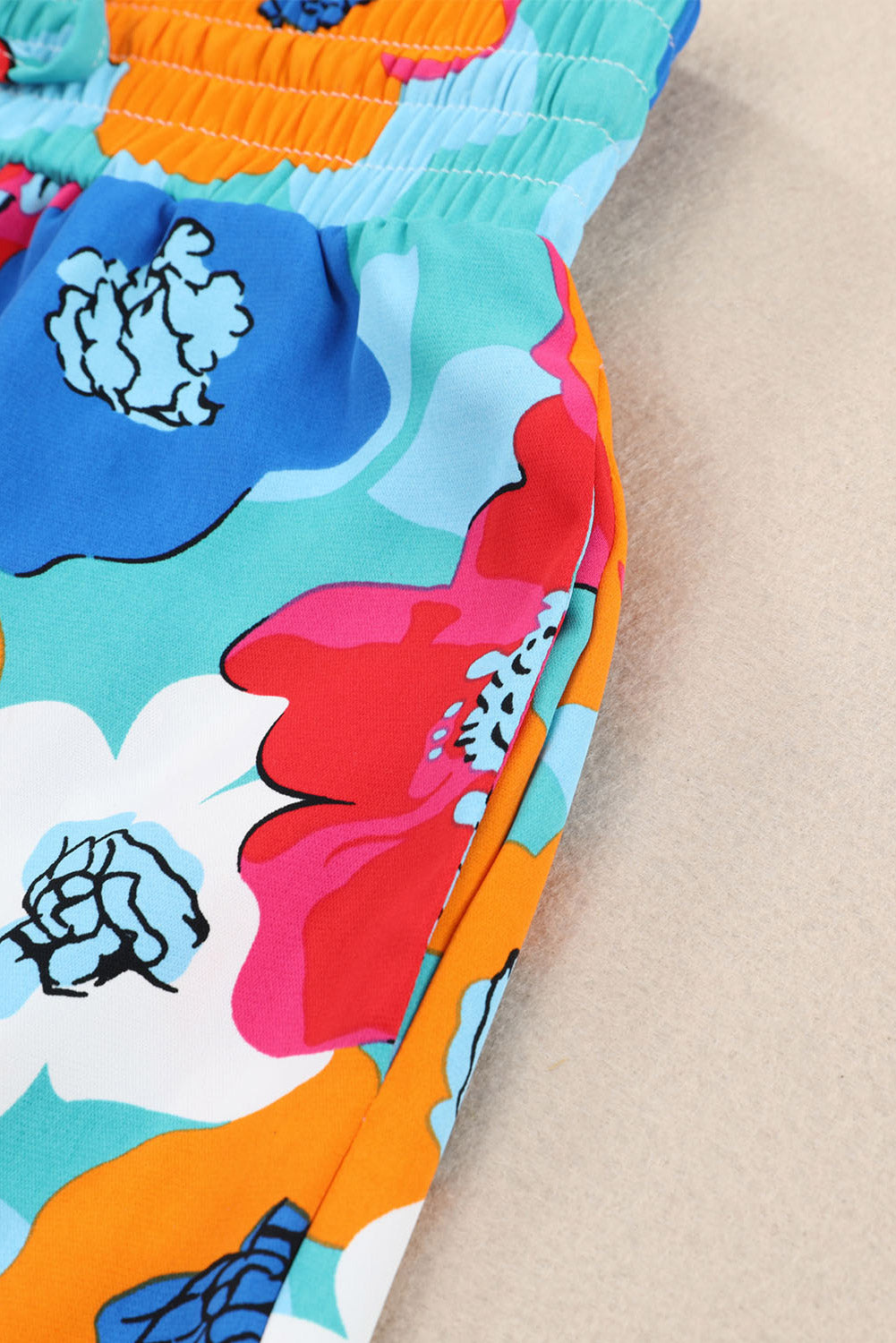Mehrfarbige abstrakte florale druck kordelzug breite taille hose