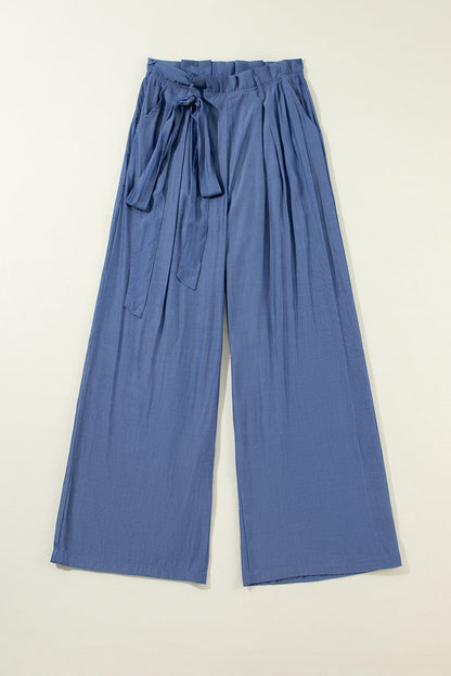 Wild wind belted frilly taille wide leg loose pants