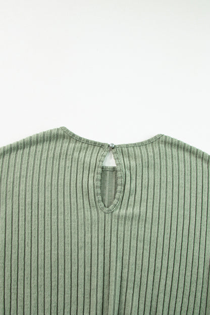 Grasgrün solide farbe gerippt kurzarm weites bein jumpsuit