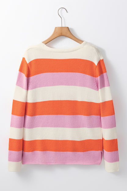 Orange gestreifter colorblock v-ausschnitt freizeitpullover