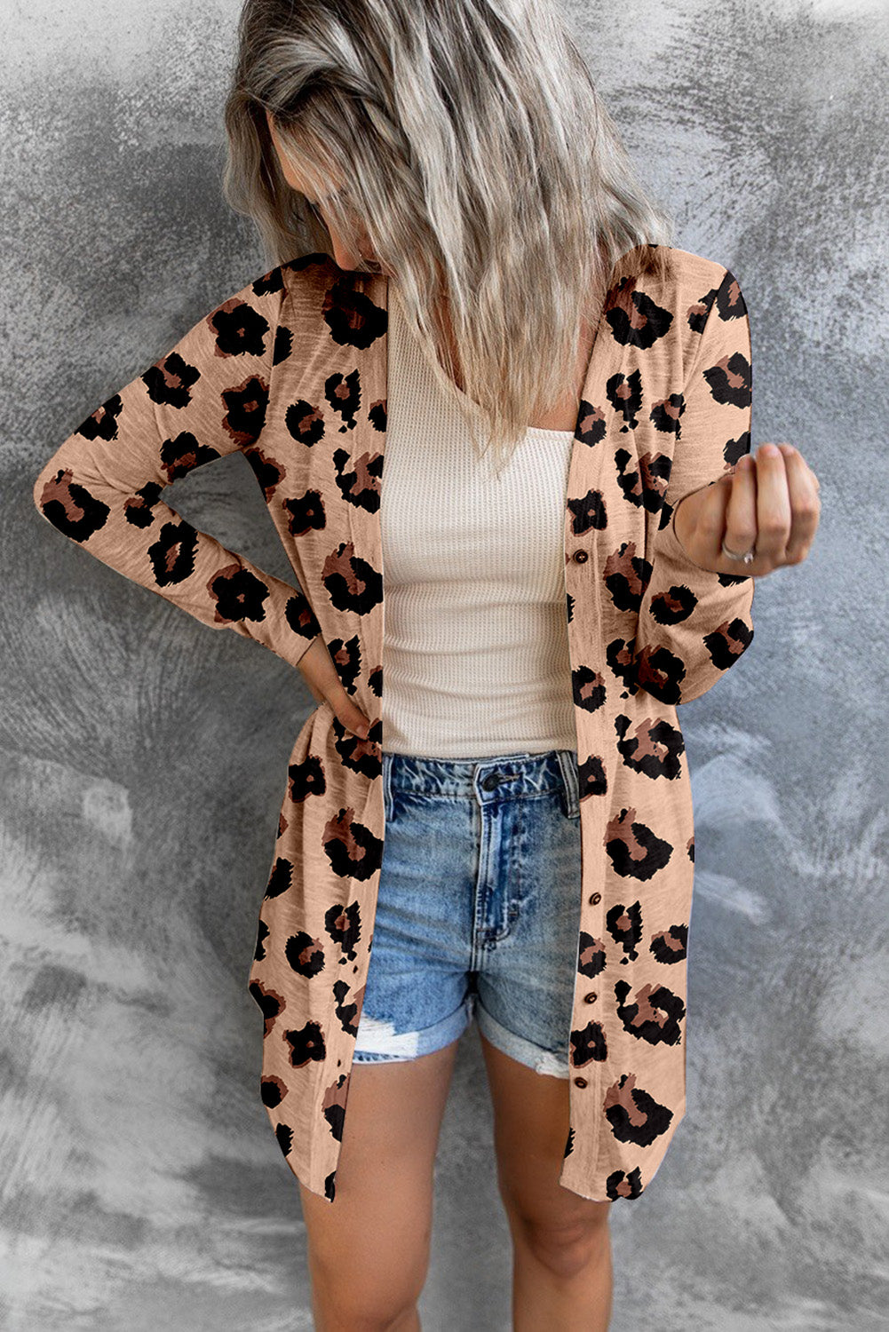 Leopardenmuster cardigan mit offener vorderseite