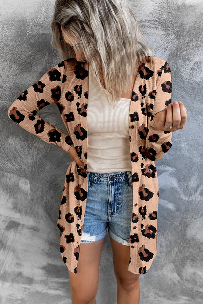 Leopardenmuster cardigan mit offener vorderseite