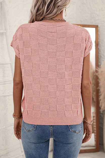 Kurzarmpullover mit gitterstruktur in staubigem rosa