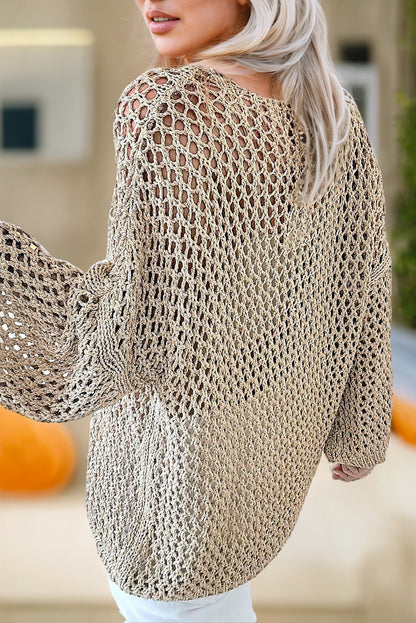Light french beige star pointelle knit baggy sweater