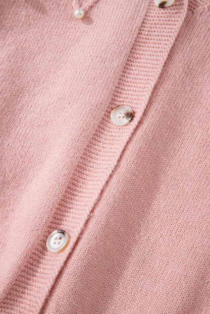 Sepia rose strukturierte strickjacke mit perlen und knopfleiste