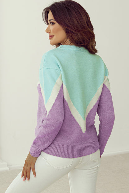 Grüner chevron colorblock strickpullover mit gerippten schultern