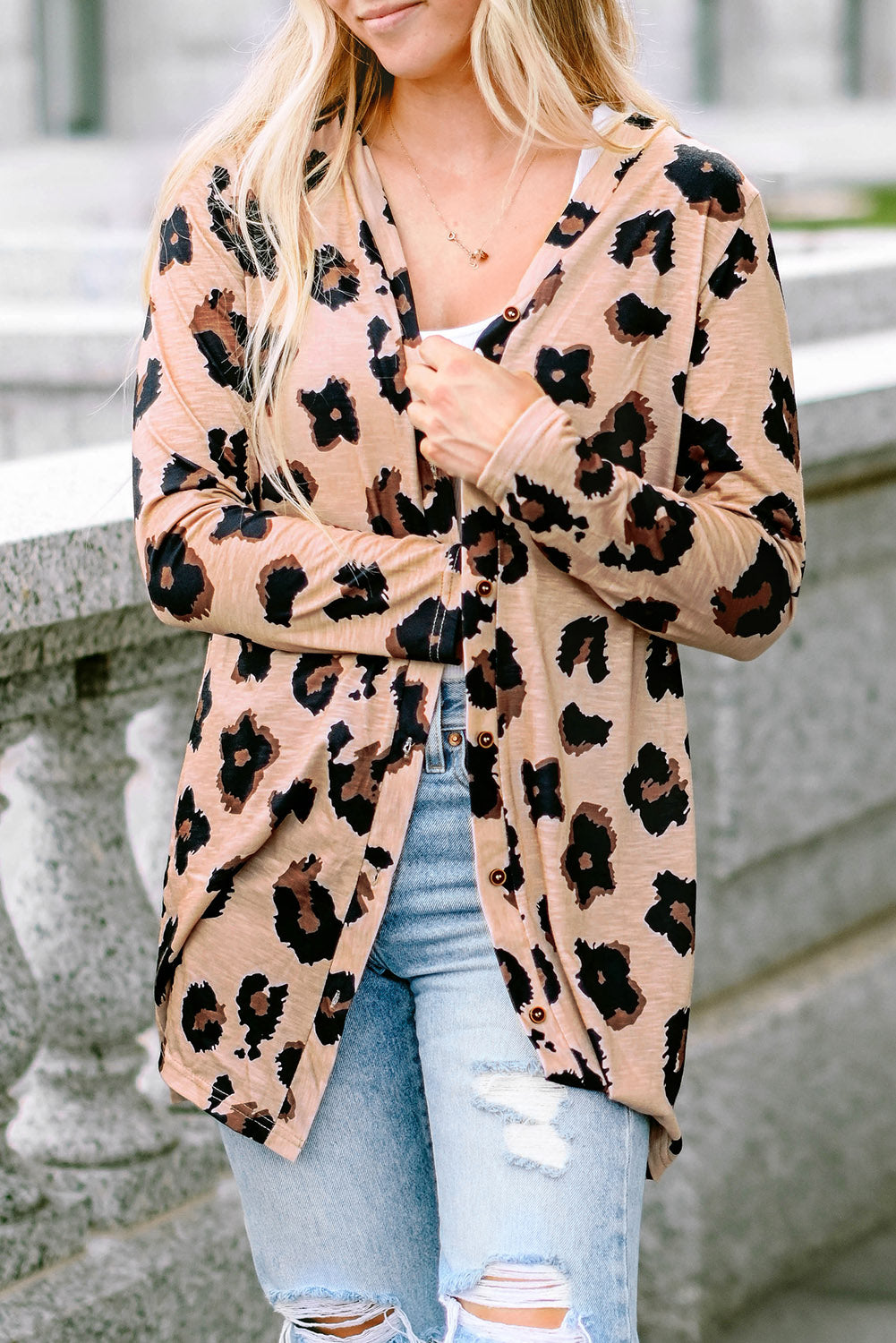 Leopardenmuster cardigan mit offener vorderseite