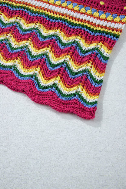 Rosenroter colorblock gestreifter strickpullover mit losen ärmeln
