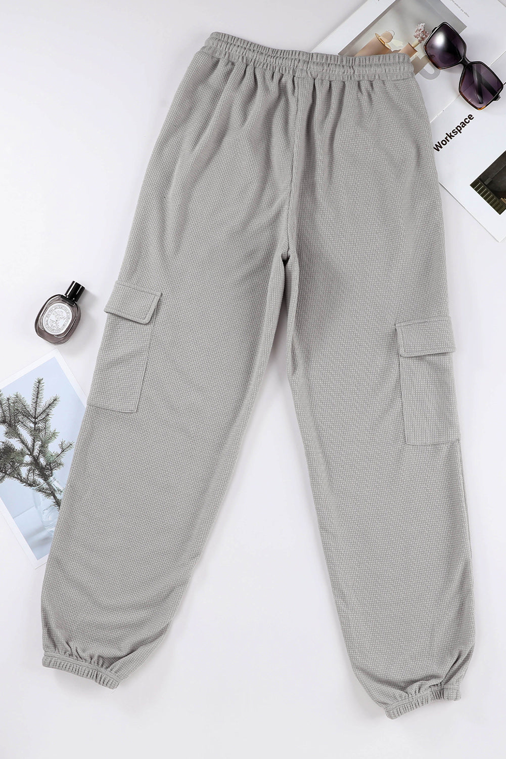 Graue waffelstruktur cargo-taschen-jogger-hose