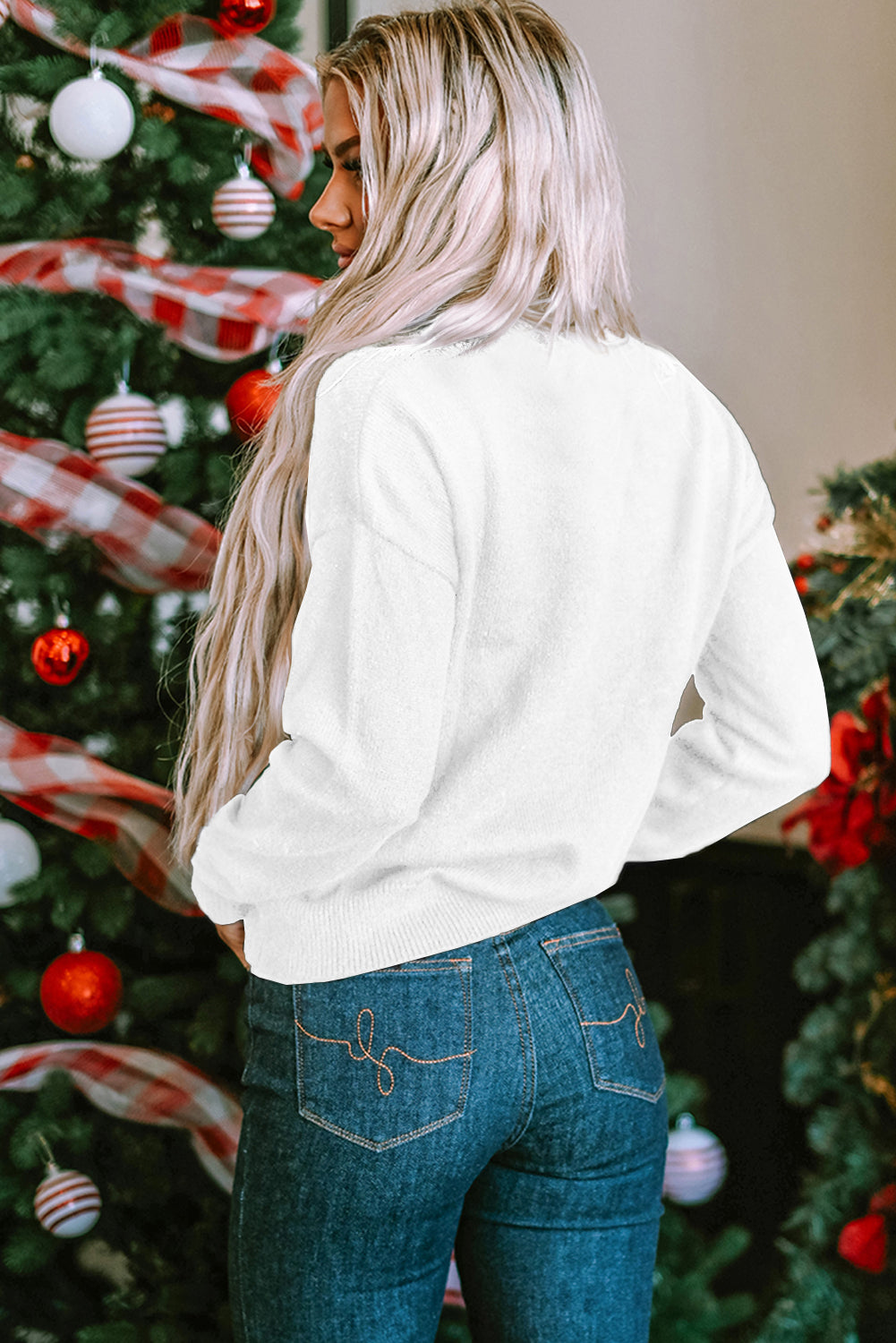 Weißer xoxo glitter print rundhalsausschnitt casual pullover