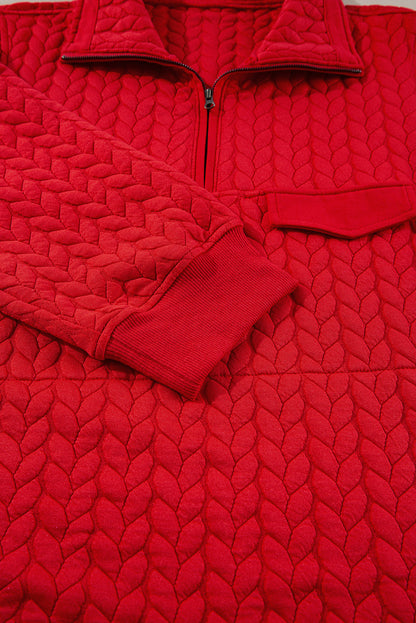 Tomatenrot kabel strukturierte viertel zip pocketed plus größe pullover