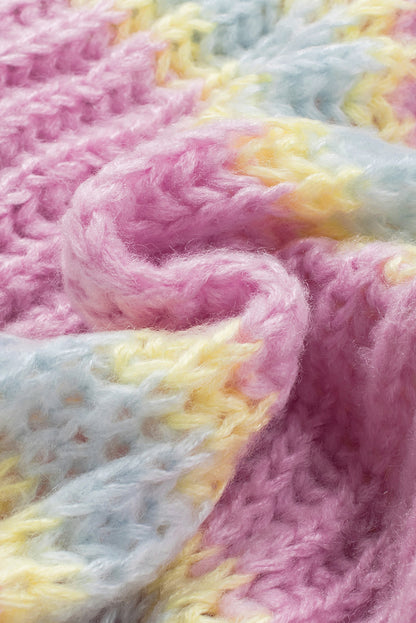 Rosa gestreifte strickjacke mit offener vorderseite und kontraststreifen
