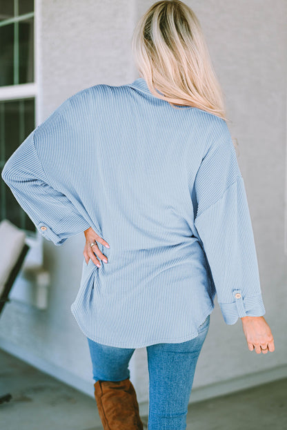 Himmelblau roll tab ärmel gerippte kordel jacke