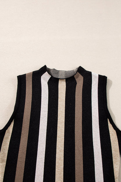 Schwarz gestreift slim fit o neck pullover weste