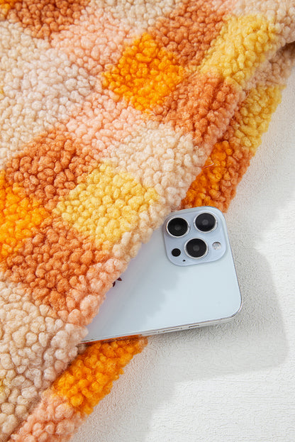 Orange karierte sherpa-kapuzenjacke